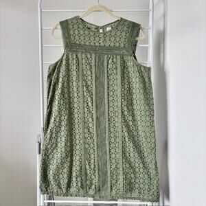 Gap 100% Cotton Olive Green Eyelet Lace Shift Dress with Pockets S
